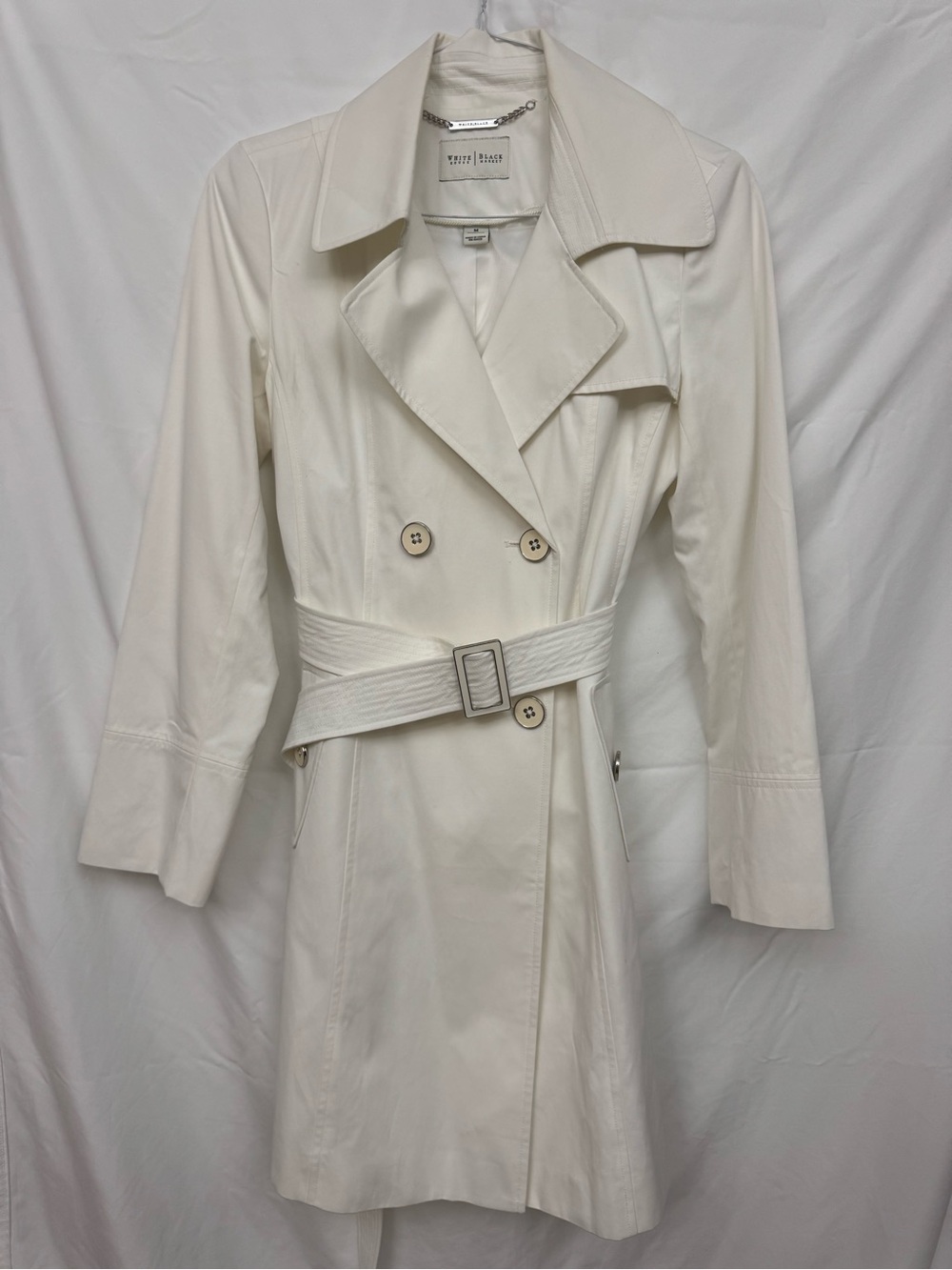 White House Black Market Women's Cream Double-Breasted Trench Coat